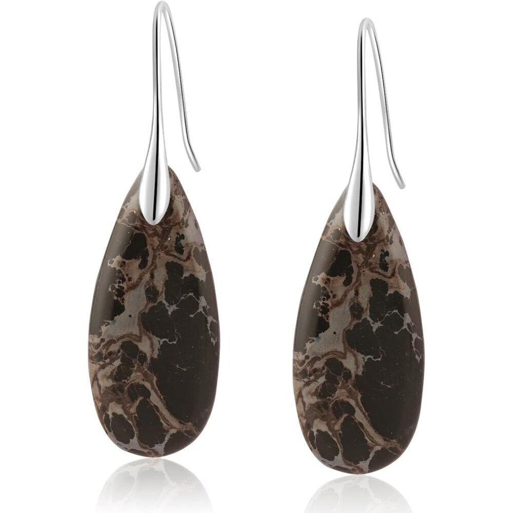 Women's Elegant Brown Stone Drop Earrings with Silver Hook for a Stylish Look